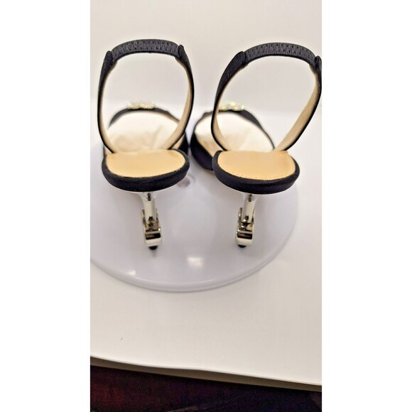 Mach & Mach Slingback Heel Sandals Women's 37 Black Embellished‎ Crystal Heart - Picture 5 of 16